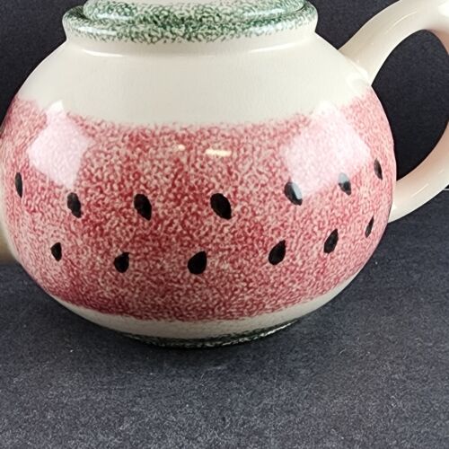 H S China Teapot with Lid Watermelon Coloring 5.5" Tall x 6.5" Diameter Crazed