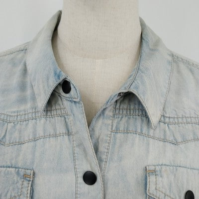 Ruff Hewn Women’s Denim Shirt Jacket XL Light Blue Snap Front w Pockets VTG