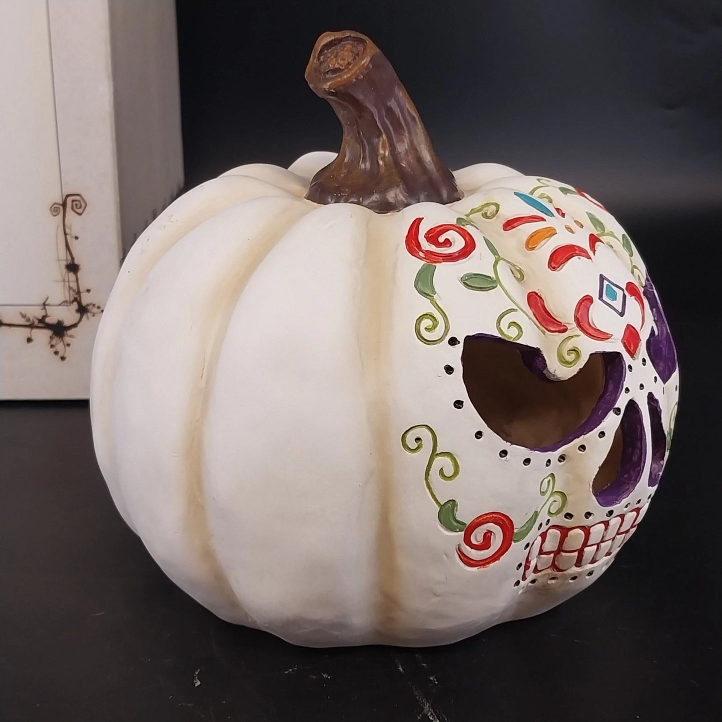 Decorative LED Color Changing Sugar Skull Jack-O'-Lantern Pumpkin 6.5" Halloween