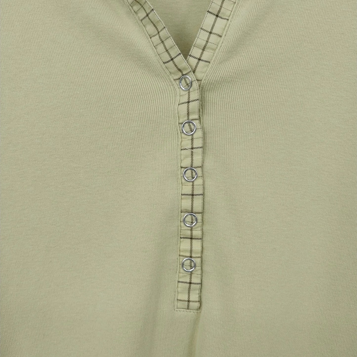 LOFT Ann Taylor Green Plaid Trim Blouse Womens Medium Top