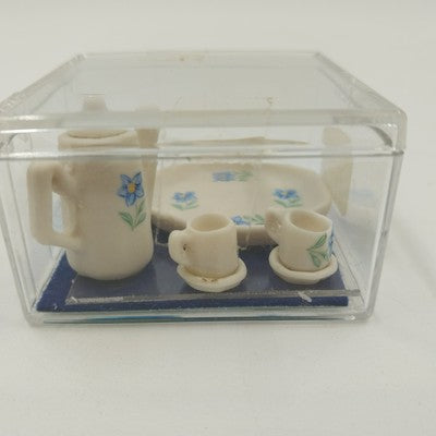 10-Piece Miniature Tea Set White Blue Floral Just For You 2" Decorative