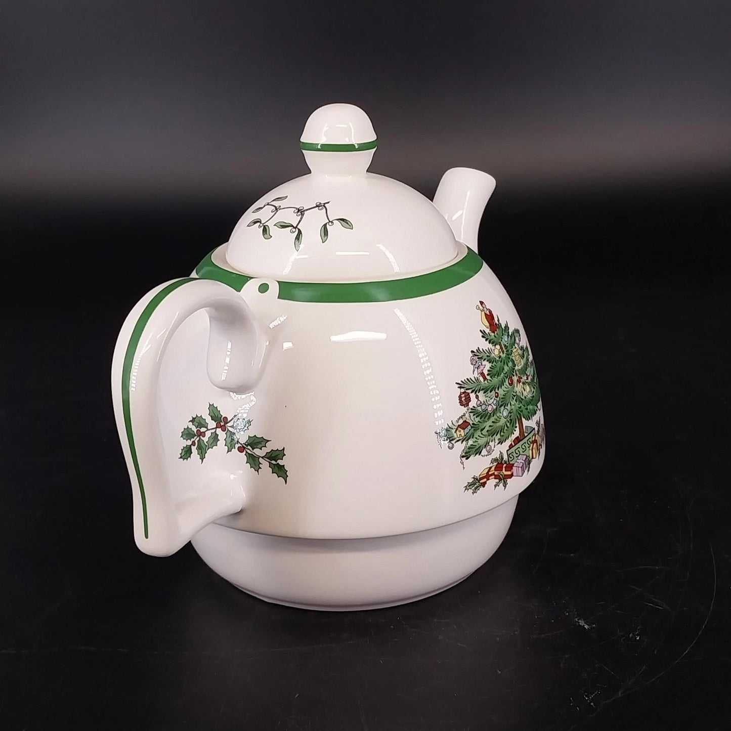 Spode Christmas Tree Teapot Lid Holly Gifts Stoneware England S3324-A6 Vintage