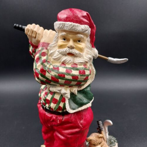 Santa Claus Golf Player Playing Through Christmas Figurine Multicolor Resin 10"