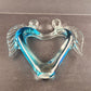 Dual Angel & Heart Murano Glass Sculpture Blue and Clear 11.5" Wide x 10" High