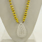 Plunder Alexandra Necklace Gold Tone Chain w Pale Yellow Beads & White Pendant