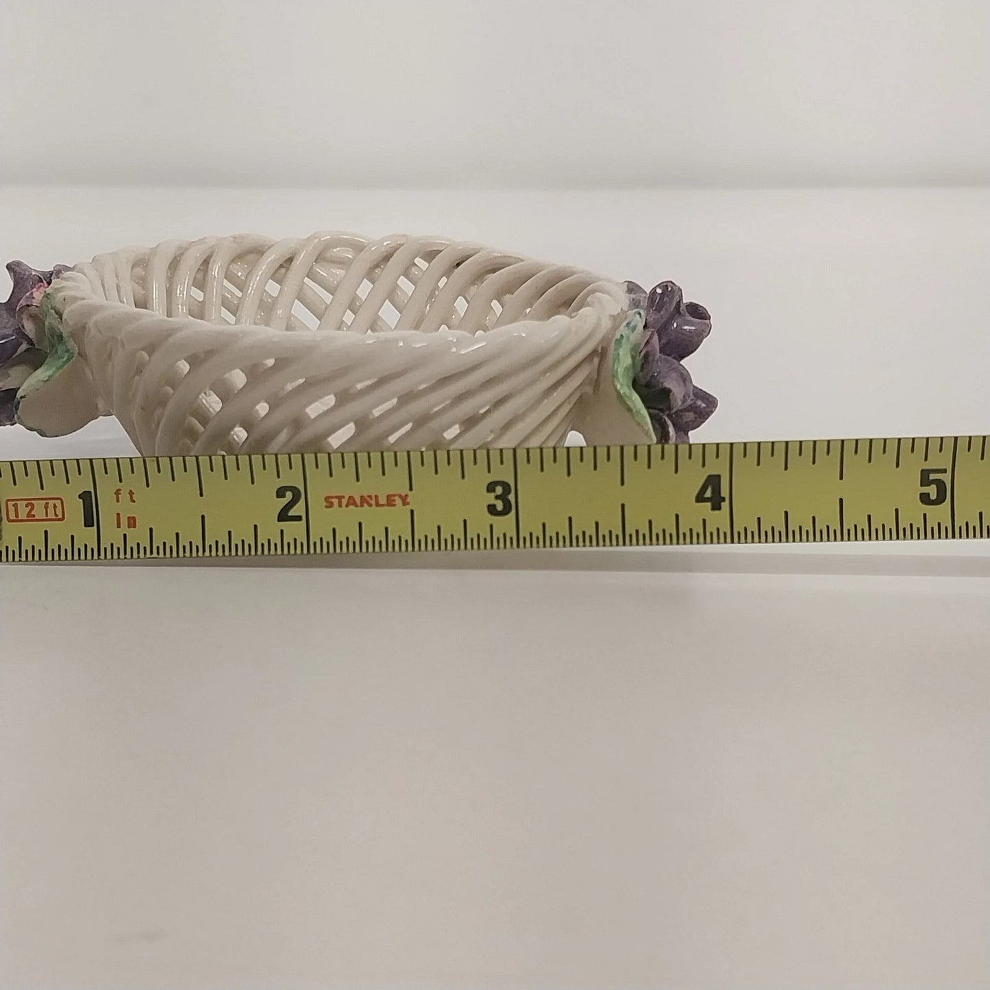 Italian Ceramic Lattice Trinkets Baskets Purple Violets Floral Pair 3" Vintage