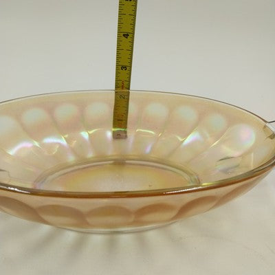 Jeannette Carnival Glass Iridescent Marigold Bowl Twin Clear Handle Large 10.5"