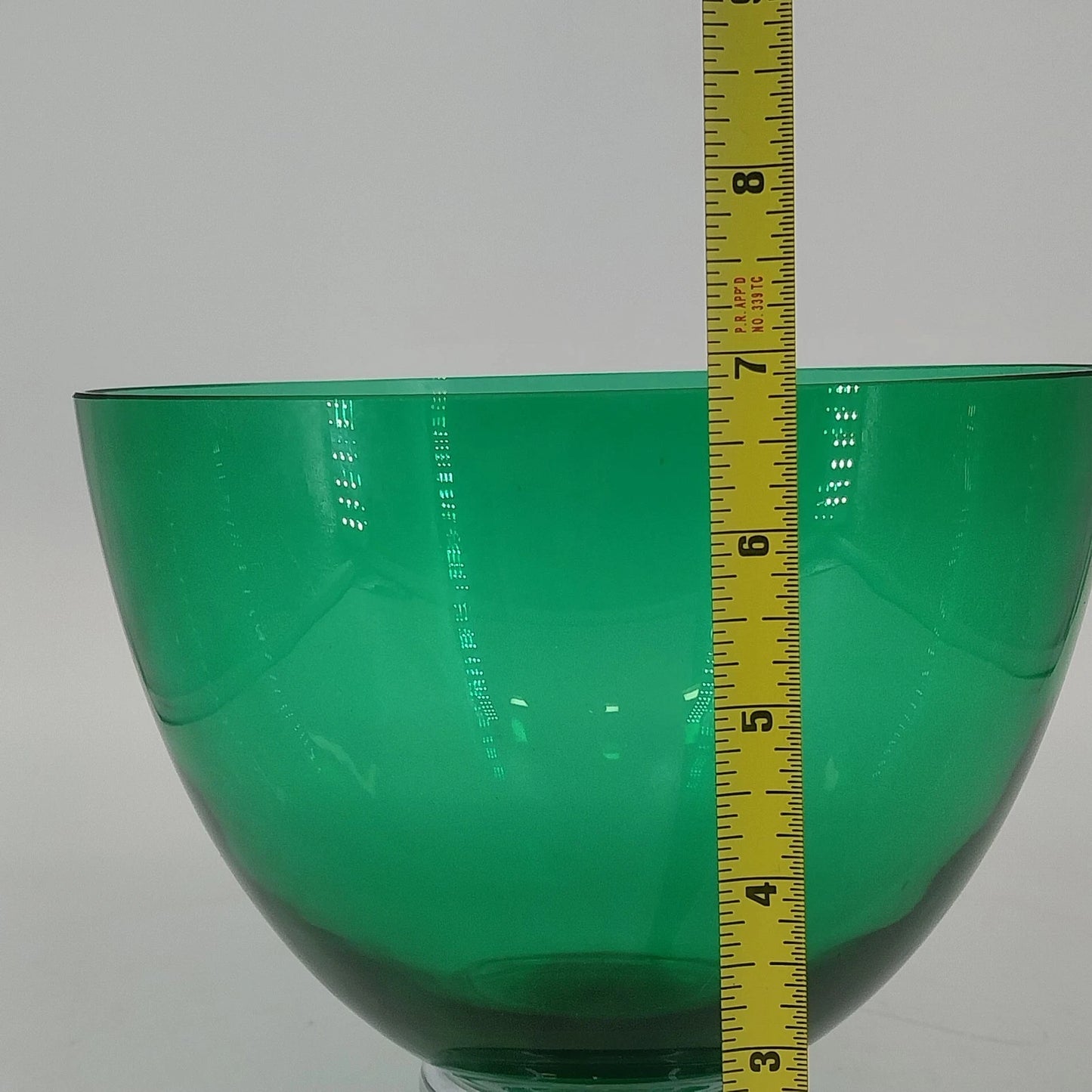 Crate & Barrel Emerald Green Art Glass Bowl Clear Base MCM Centerpiece Poland