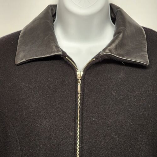 Braebrook Black Wool Women's Coat Leather Collar Cuffs Size 12 Vintage Ukraine