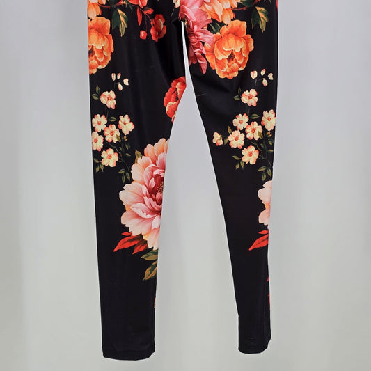 LILY by Firmiana Fashion Red Pink Floral Black Leggings XS 95 % Polyester China
