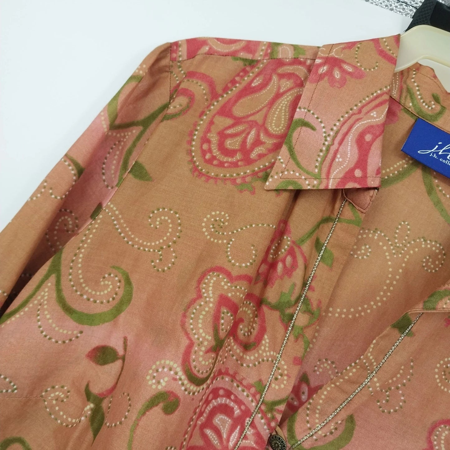 JH Collectibles Floral Button Front Blouse Collared Long Sleeve Medium Women's