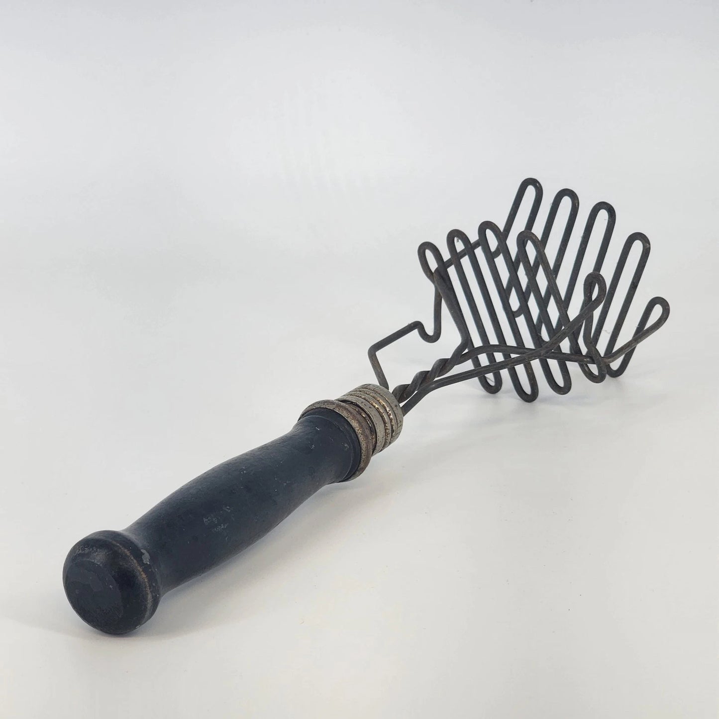 Double Wire Potato Masher Black Wood Handle Spring Action Twisted Wire Vintage