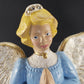 Ceramic Angel Figurine 10"H Blue Dress Rhinestones Glitter Wings Vintage