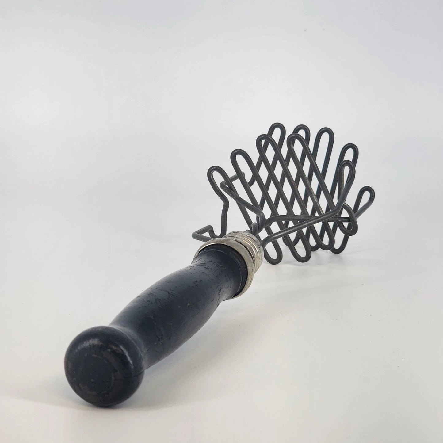 Double Wire Potato Masher Double Spring Action Black Wood Handle Farmhouse Tool
