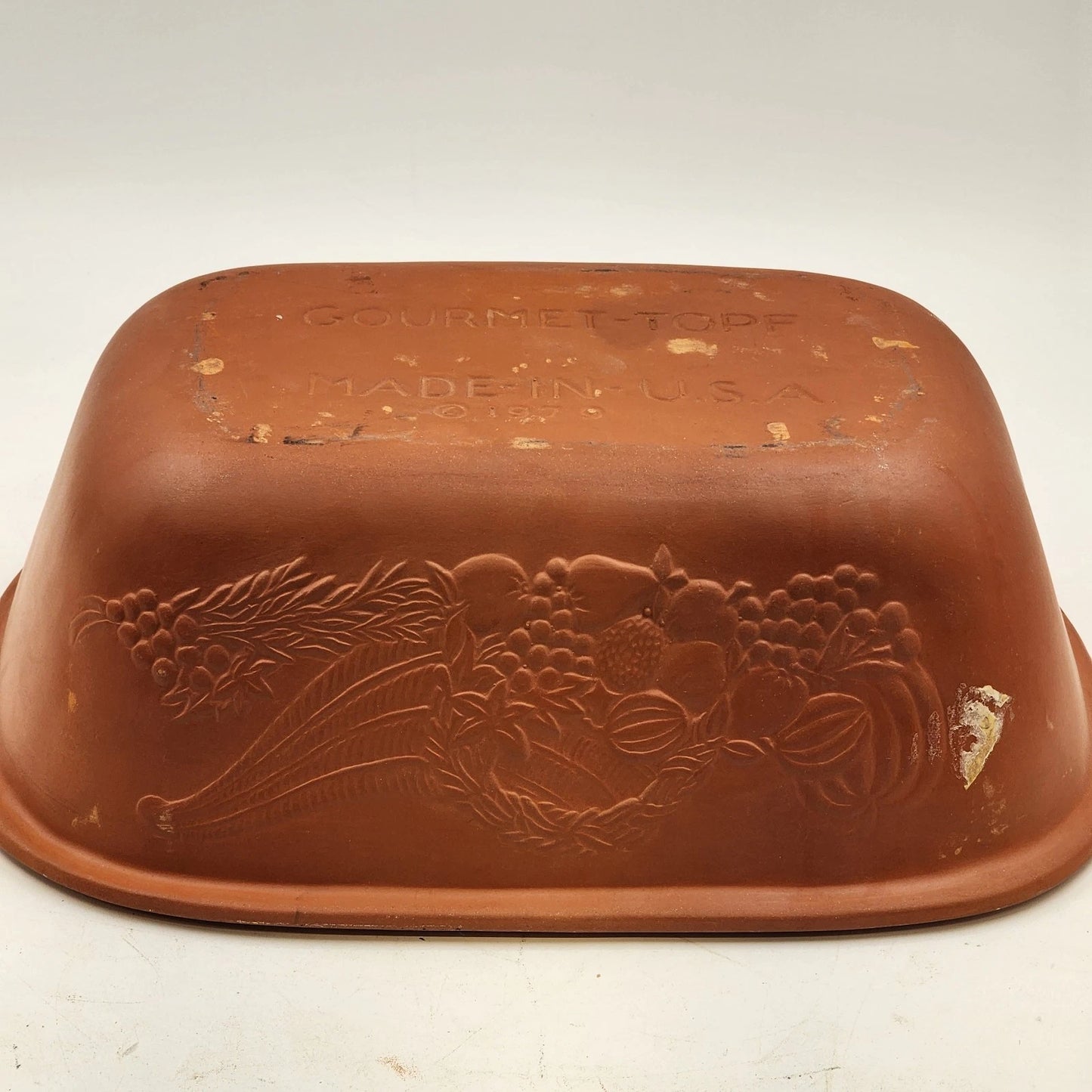 Gourmet Topf Terra Cotta Clay Roaster XL Dutch Oven Baker 15"x10" USA 1979 Vtg