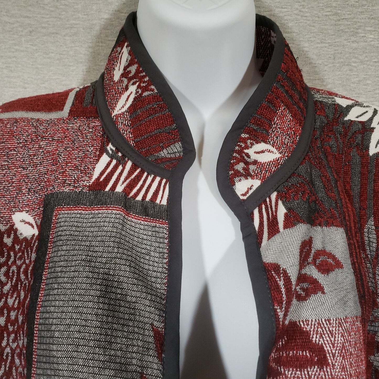 Bon Worth Blazer Tapestry Weave Block Print Redish Jacket Women's Large Unlined