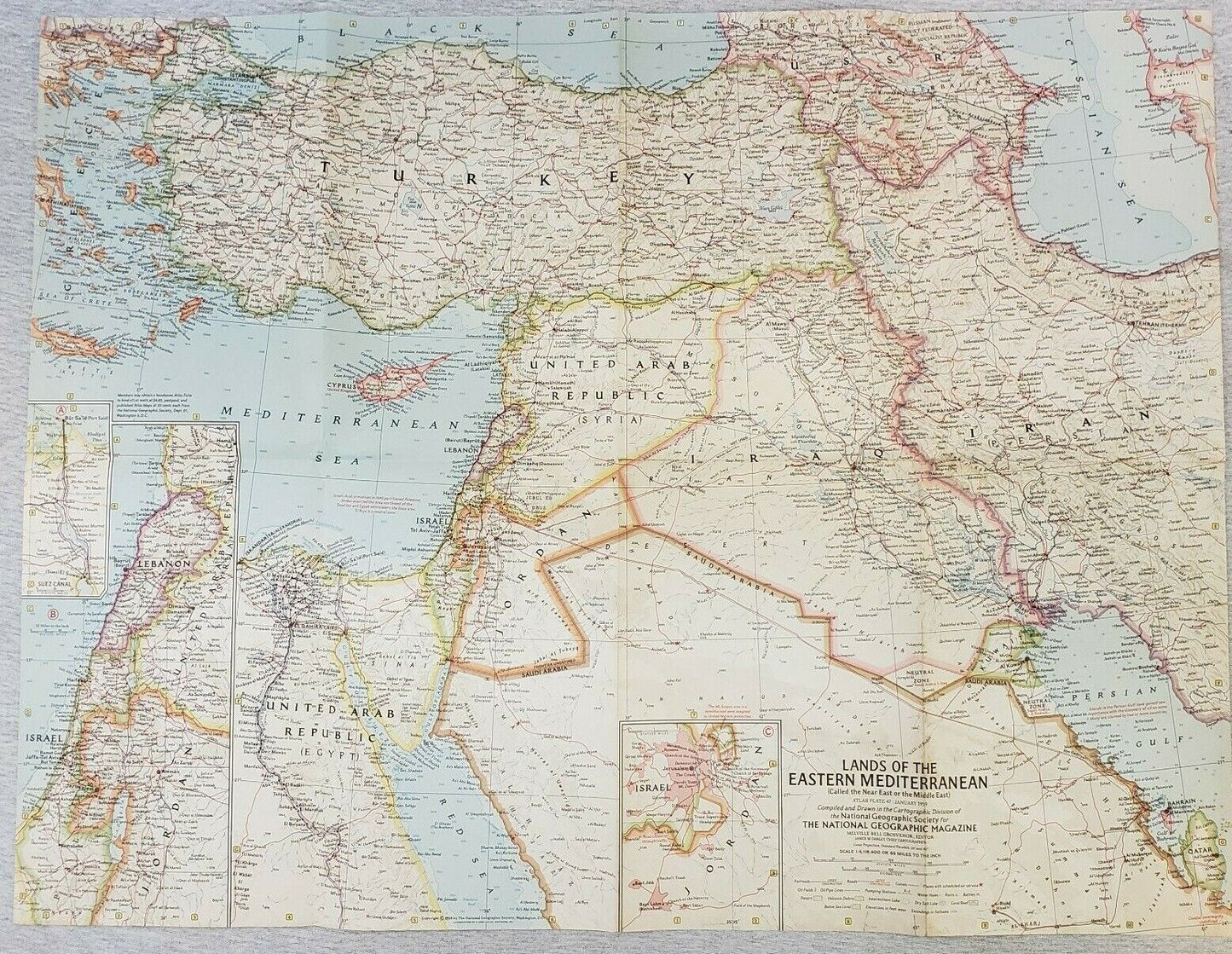 Lands of the Eastern Mediterranean Map National Geographic January 1959