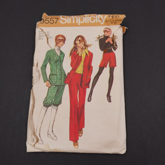 Simplicity 9557 Vtg Sewing Pattern Cut '71 Misses Hip Hug Pants & Jacket Size 12