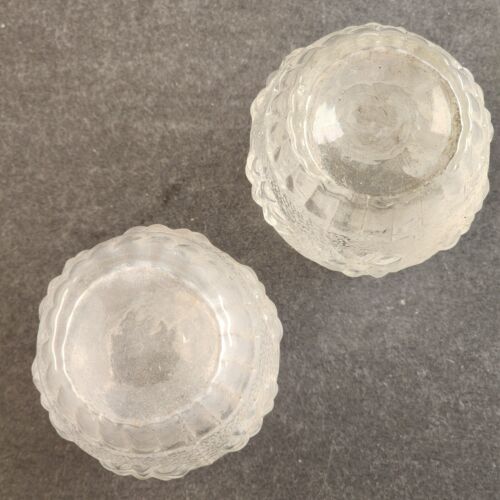 2 Antique Shakers Salt Mustard Jars Rough Glass Rosette Glass Clear Metal Lip