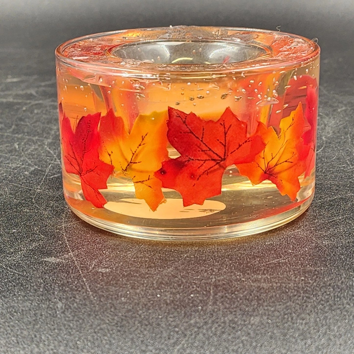 Autumn Leaves Gel-Filled Votive Candle Holder Double Glass 4" x 2.5" Fall Decor