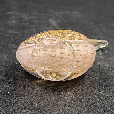 Murano Pink Art Glass Duck with Gold Bullicante Alfredo Barbini Italian 4.5"