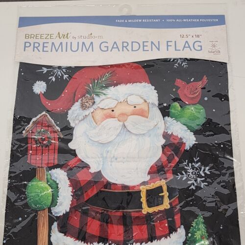 Breeze Art Premium Garden Flag Buffalo Check Santa 12.5" x 18" StudioM NWT