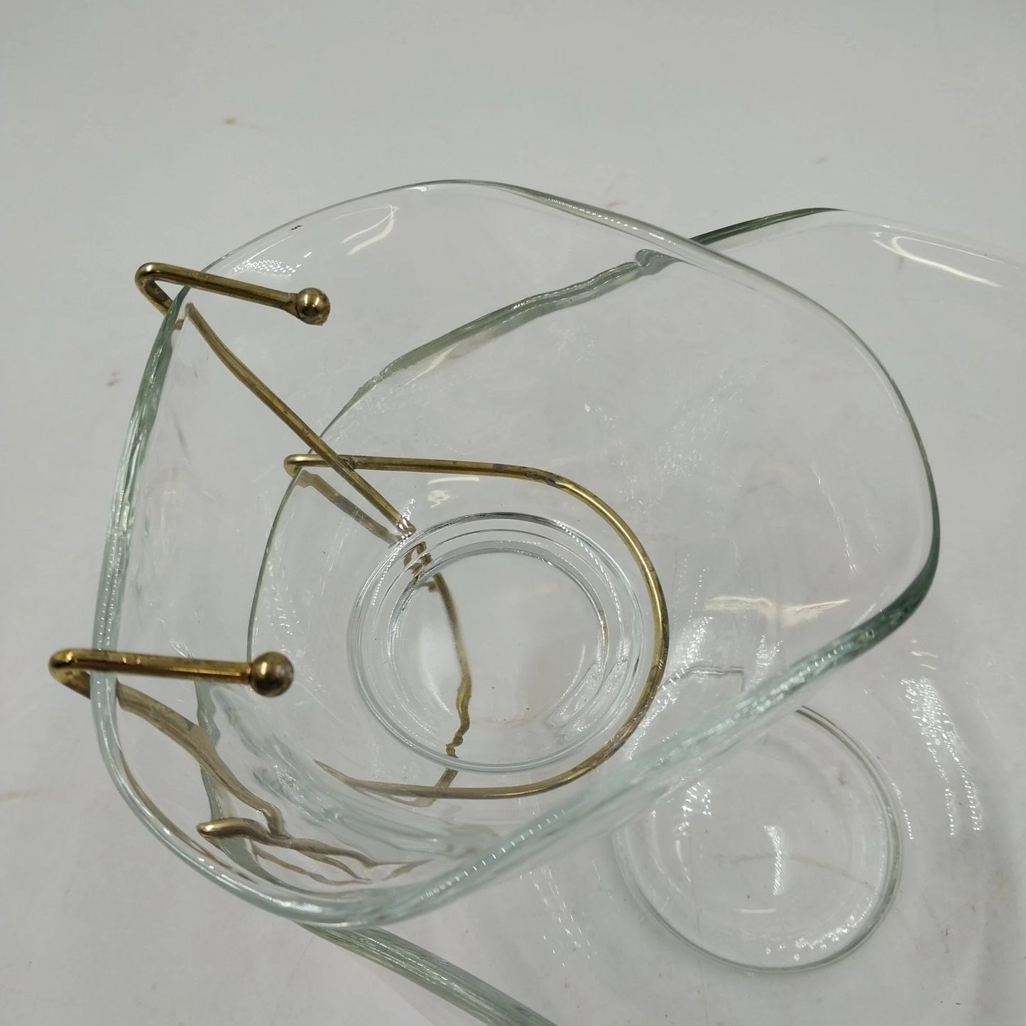 Tri-Top Chip Dip Serving Bowl Set Clear Glass Metal Bracket Indiana Glass Modern