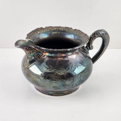 Antique Creamer Quadruple Silver Plate 1898 Van Bergh SP Co No 468 Patina Nice