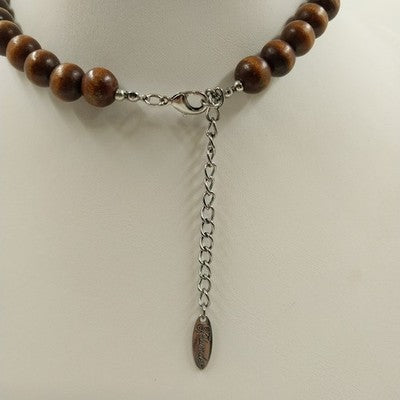 Plunder Design Boho Wood & Cord Wrapped Chunky Beaded Necklace Statement Jewelry