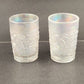 2 Imperial Robin Bird Tumblers Icy White Iridescent Carnival Glass Embossed 8 oz