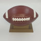 Ceramic Football Coin Bank Textured Sport Piggy Bank Brown on Pedestal Base 9.5"