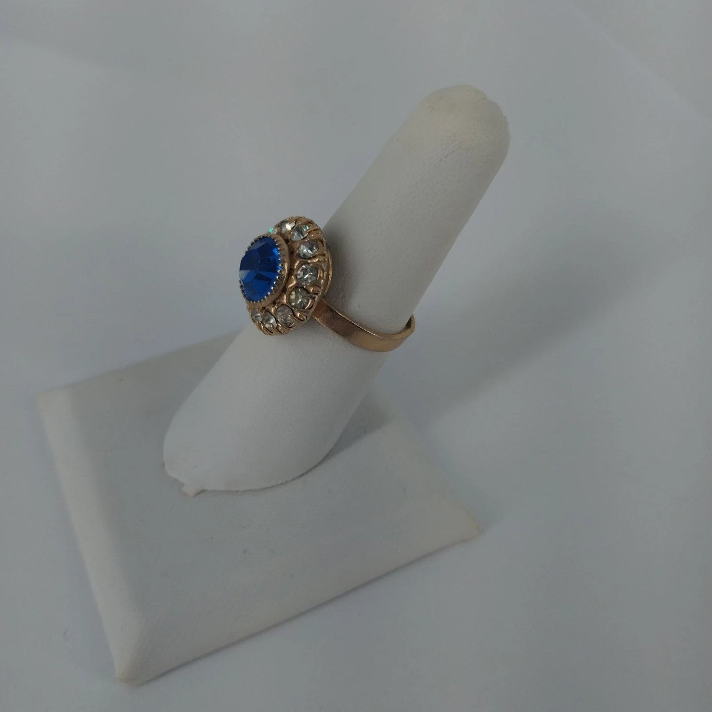 3 Pc Ring Lot Blue Rhinestone Adjustable Silver Tone Flower Chain Link Size 7