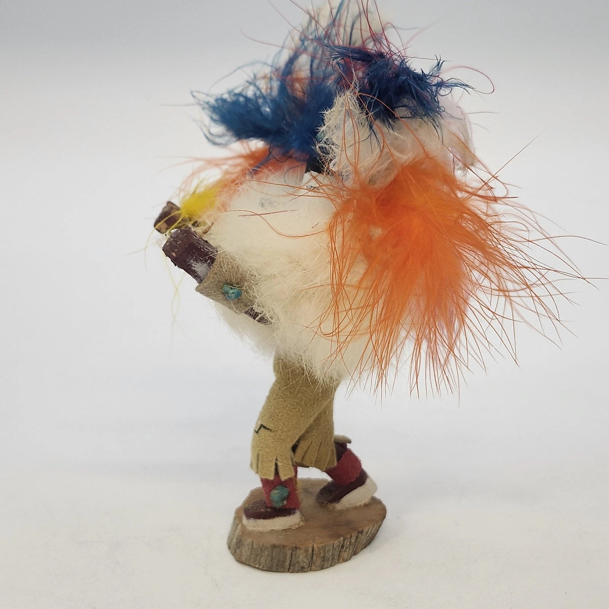 Rainbow C.Zopah Handmade Feather Folk Art Figure Colorful Wood Base 5" 154-168