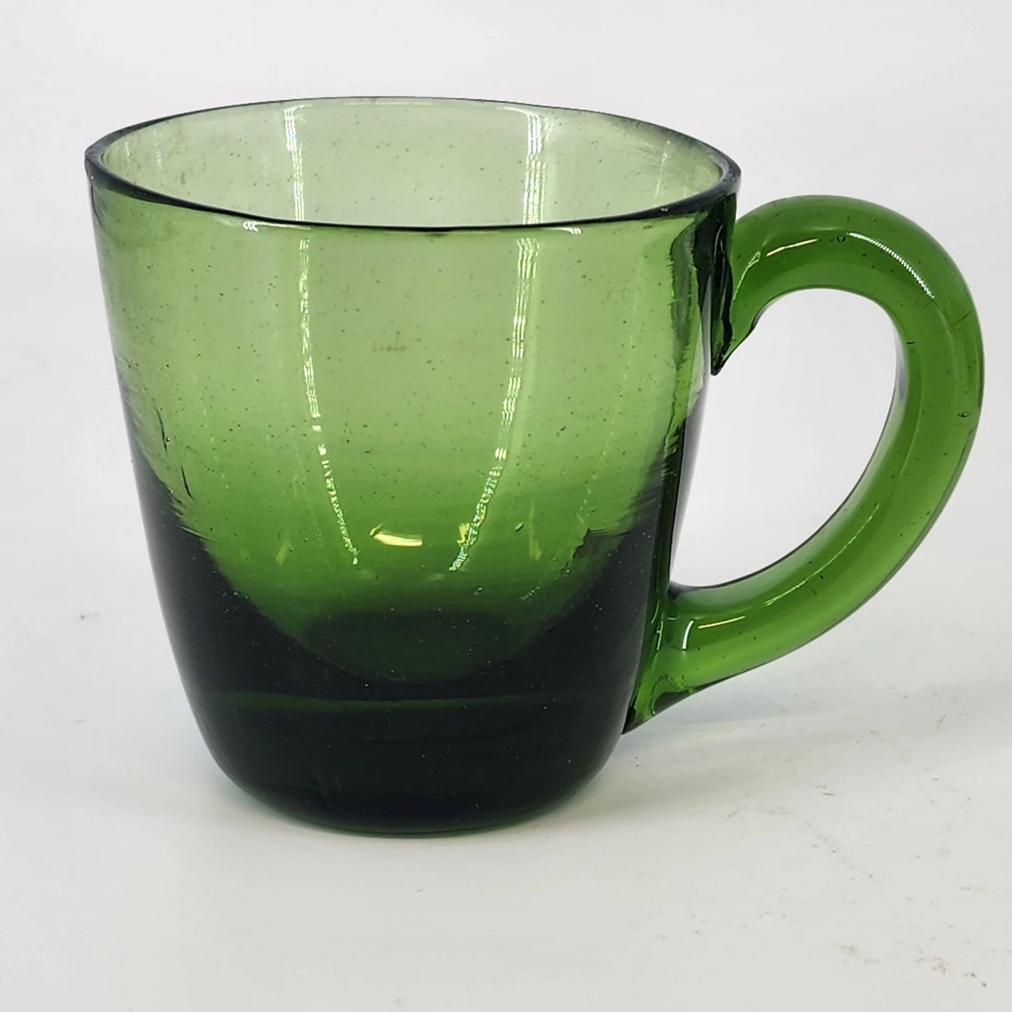 Indiana Glass Cups Avocado Green Blown Art Glass Set of 4 Starburst Base Handle