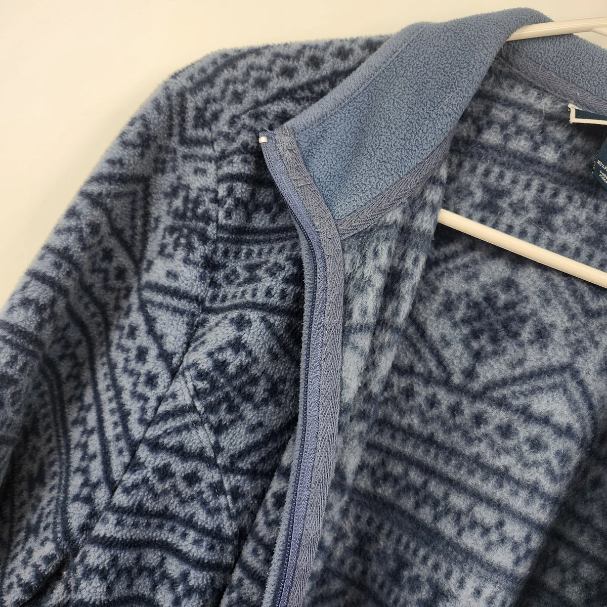 Fair Isle Women's Fleece Jacket XL Blue Nordic Full Zip Pockets Made Jordan
