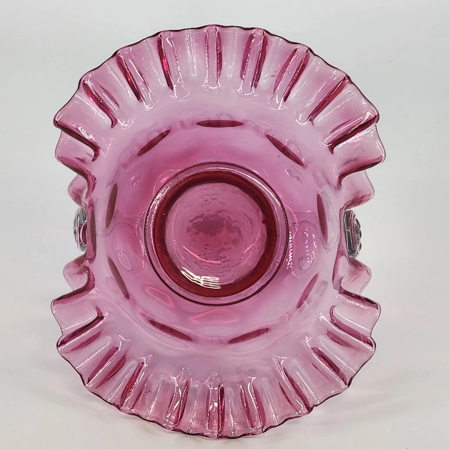 Vintage Fenton Cranberry Glass Basket Coin Dot Ruffled Handle