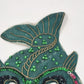 Hand Sewn Vintage Mardi Gras Green Fish Mask Sequins Beads