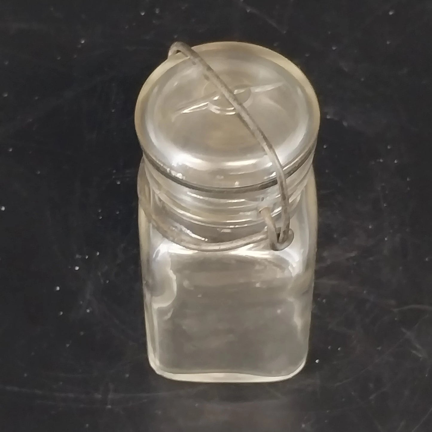 Hazel Atlas Half Pint Square Canning Jar Wire Bail Lid Clear Glass 5" Vintage