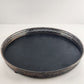 Reticulated Round Cocktail Serving Tray Black Formica Silver Plated 10.5" Vtg