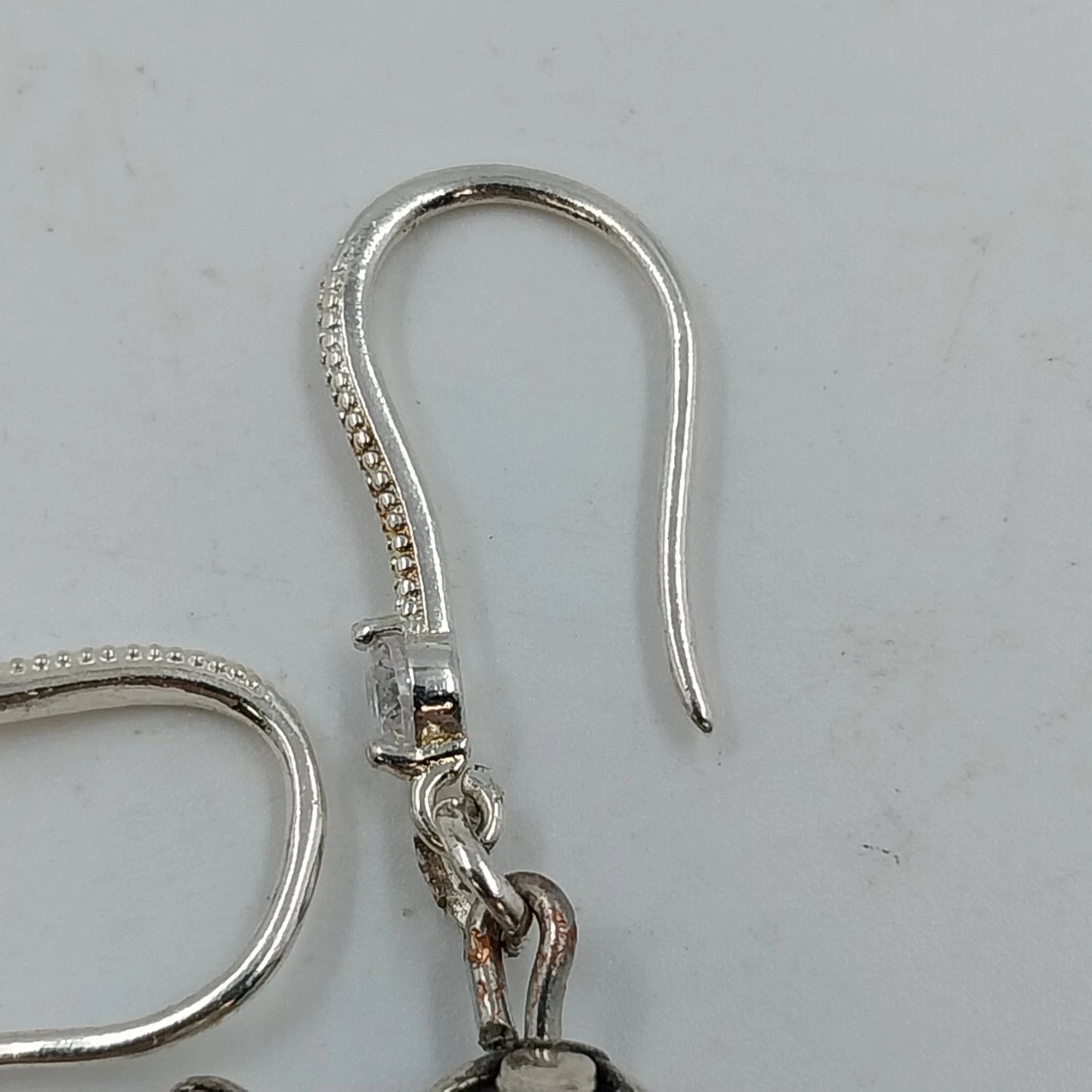 Silver Tone Angel Wing Dangle Earrings Clear Faceted Beads French Hook Jewelry