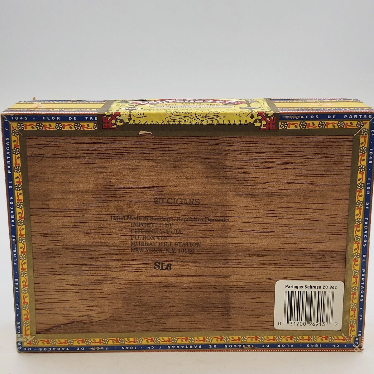 Partagas Flor de Tabacos 1845 Sabrosos 20 Empty Wooden Cigar Box Vintage