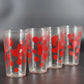Red Polka Dot Glass Tumblers Set of 4 Clear Drinking Glasses 5" Tall 1960's Vtg