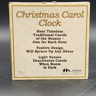 Feldstein Snowman Family Christmas Wall Clock 8" Plays 12 Carols Light Sensor