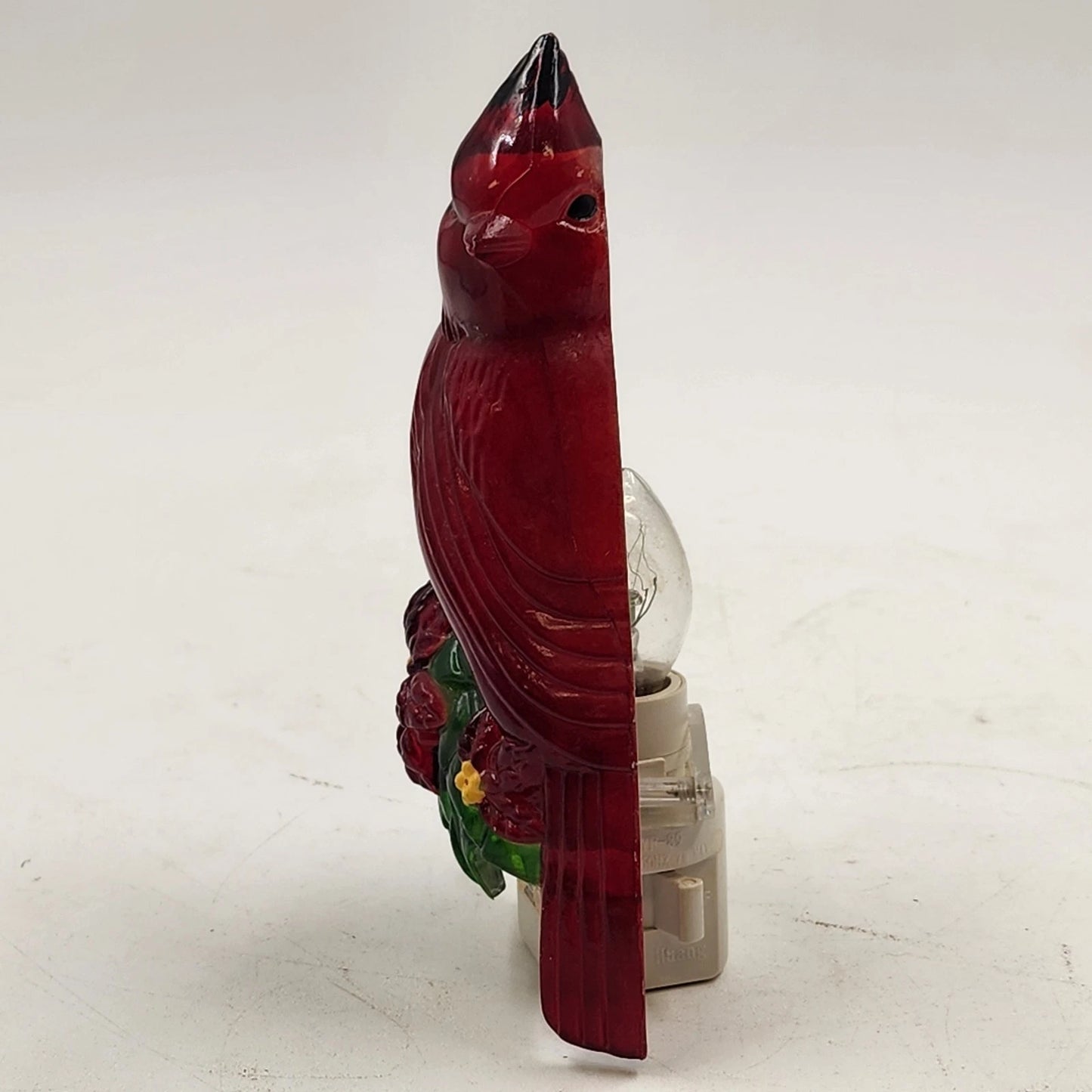 Red Cardinal Night Light Poinsettia Design Holiday Time C7 Bulb Outlet Mounted