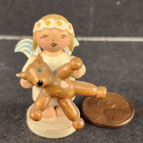 Erzgebirge Expertic Wendt Kuhn Marguerite Angel w Teddy Bear Vintage 1.5" Tall