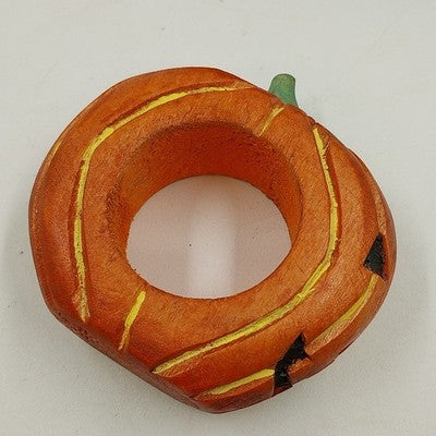 Set of 6 Gallerie II Pumpkin Jack O’Lantern Halloween Wood Napkin Rings 3"dx1"h