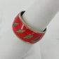 Red Enamel Wide Statement Ring Gold Tone Cutout Leaf Size 7 Vintage