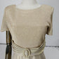 Michaelangelo Beige/Gold Tone Long Evening Dress.