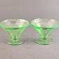 Set of 2 Depression Glass Footed Dessert Bowl Vintage Green Tinted Vaseline