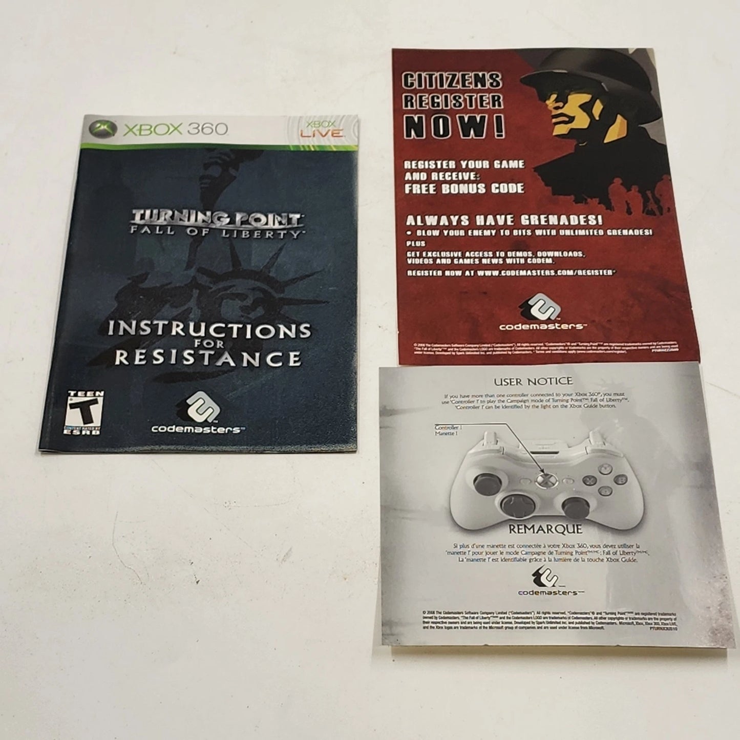Turning Point Fall of Liberty Xbox 360 2008 Complete Manual First-Person Shooter